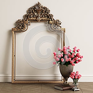 Classic carved mirror frame mockup with copy space photo