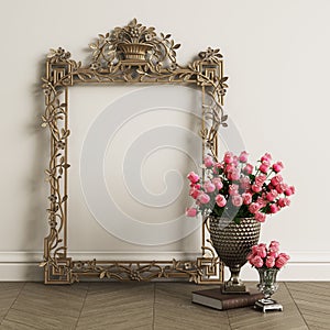 Classic carved mirror frame mockup with copy space photo