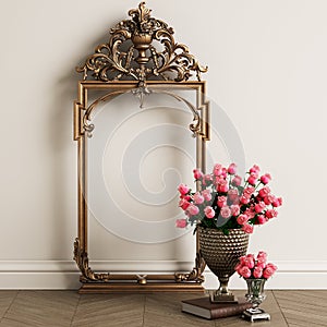 Classic carved mirror frame mockup with copy space photo