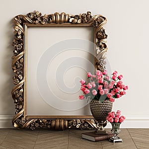 Classic carved mirror frame mockup with copy space photo
