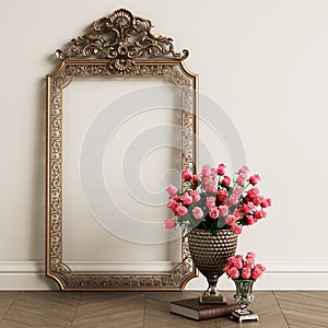 Classic carved mirror frame mockup with copy space photo