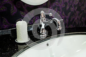 Classic ceramic bath sink with chrome faucet