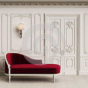 Classic chaise longue in classic interior with copy space