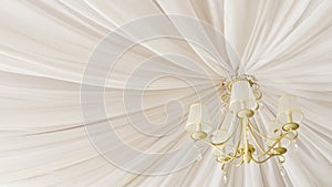 Classic chandelier hanging on ceiling made of white cloth