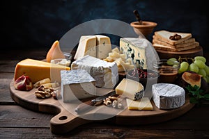 classic cheeseboard with variety of ferments and cheeses photo