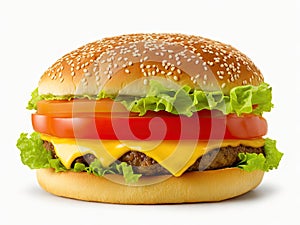 Classic cheeseburger isolated on white background, ai generative