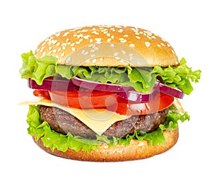 Classic cheeseburger isolated on white background photo