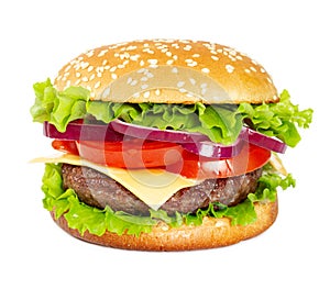 Classic cheeseburger isolated on white background