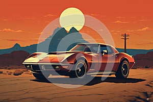 A Classic Chevrolet Corvette Basking in the Sunset Glow Created With Generative AI Technology