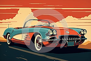 A Classic Chevrolet Corvette Basking in the Sunset Glow Created With Generative AI Technology