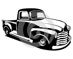 classic chevy truck vector silhouette isolated white background view from side.