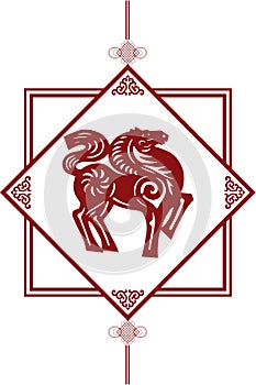 The Classic Chinese Papercutting Style Illustration, The Horse Symbol