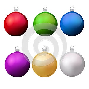 Classic christmas balls with glance set. Isolated new year baubles design elements.