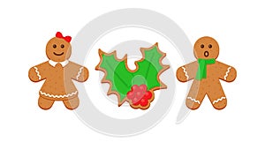 Classic Christmas cookies. Gingerbread man, woman and holy. Xmas biscuit isolated on white background