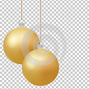 Classic christmas golden balls with glance. Isolated new year baubles design elements. Vector illustration photo