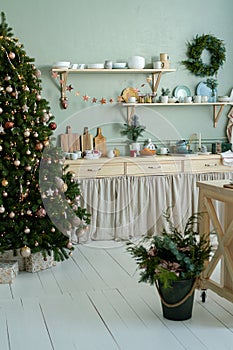Classic Christmas kitchen decorations in silver and Golden colors