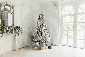 Classic christmas New Year decorated interior room with New year tree