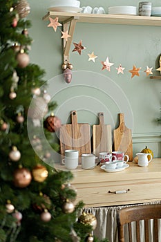 Classic Christmas kitchen decorations in silver and Golden colors