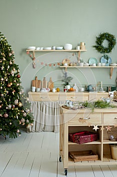 Classic Christmas kitchen decorations in silver and Golden colors