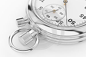 Classic chrome analog stopwatch close up. 3d rendering