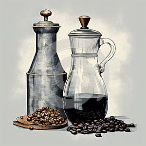 Classic Coffee Bottle Print On Gray Background