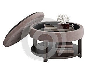 Classic coffee table with decor isolated on white background