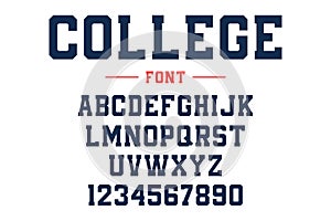 Classic college font. Vintage sport font in american style for football, baseball or basketball logos and t-shirt