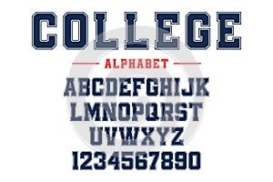 Classic college font. Vintage sport font in american style for football, baseball or basketball logos and t-shirt