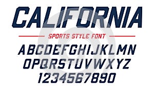 Classic college font. Vintage sport sans serif, beveled font in american style for football, soccer, baseball photo