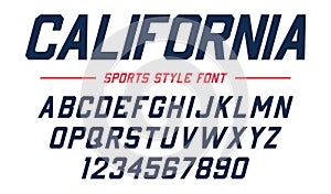 Classic college font. Vintage sport sans serif, beveled font in american style for football, soccer, baseball