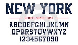Classic college font. Vintage sport serif font in american style for football, soccer, baseball photo