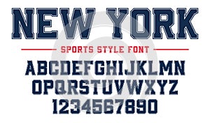 Classic college font. Vintage sport serif font in american style for football, soccer, baseball