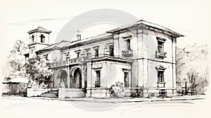 Classic Colonial Architecture Sketch From Wine Country Italy In The Mid 1800s