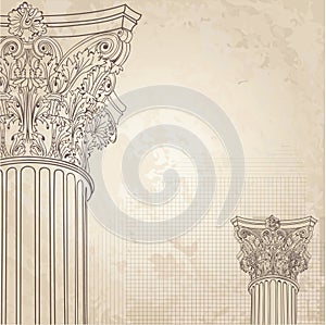 Classic columns background. Roman corinthian column. Il photo