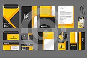 Classic corporate identity template design with yellow and black shapes