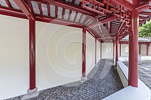 Classic corridor in Chinese garden. Oriental background