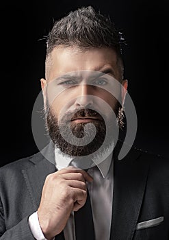 Classic costume and trend. Rich bearded man dressed in classic suits. Elegance casual dress. Fashion suit. Luxury mens