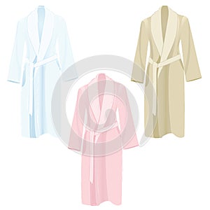 Classic cotton bathrobe in blue, pink and beige color, illustration