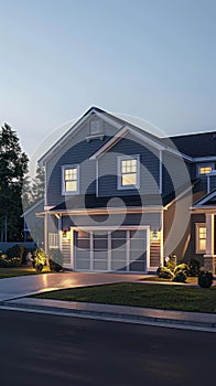 A classic craftsman-style home with a welcoming front porch and warm interior lights glows against a softly lit twilight