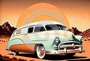 Classic cruiser, creative digital illustration painting, vintage style