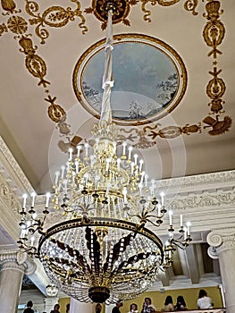 classic crystal chandelier in the opera house