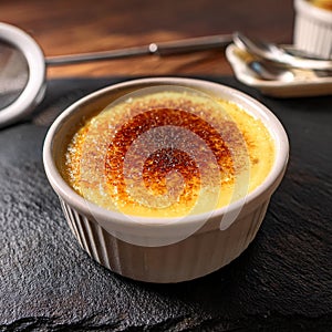 Classic CrÃÂ¨me BrÃÂ»lÃÂ©e with Silky Vanilla and Caramel. AI Content Generation. photo