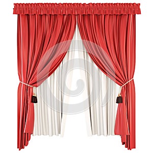 Classic curtains with pelmet on white background. 3d.