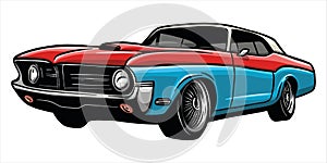 Classic custom muscle car racing in retro style vector illustration