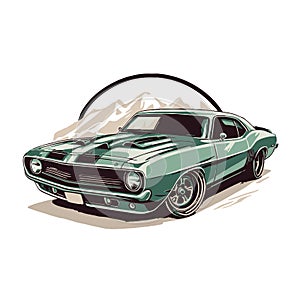 Classic custom muscle car racing in retro style vector illustration, for log icon badge