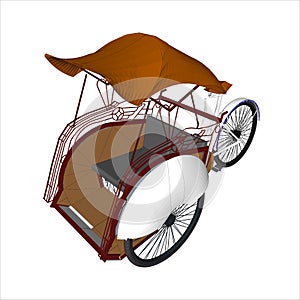 Classic cycle rickshaw. Isometric view. Flat vector illustration.