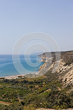 Classic Cypriot Coastline Vista. Vertical shot of a classic Cyprus coastline