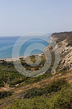 Classic Cypriot Coastline Vista. Vertical shot of a classic Cyprus coastline