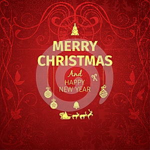 Classic dark red trendy premium elegant Merry Christmas card .