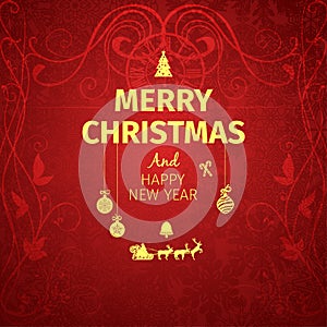 Classic dark red trendy premium elegant Merry Christmas card . photo